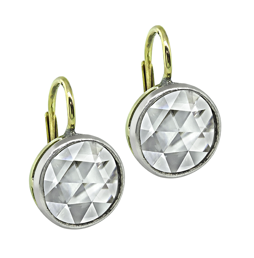 Victorian 2.75ct Rose Cut Diamond Gold Earrings