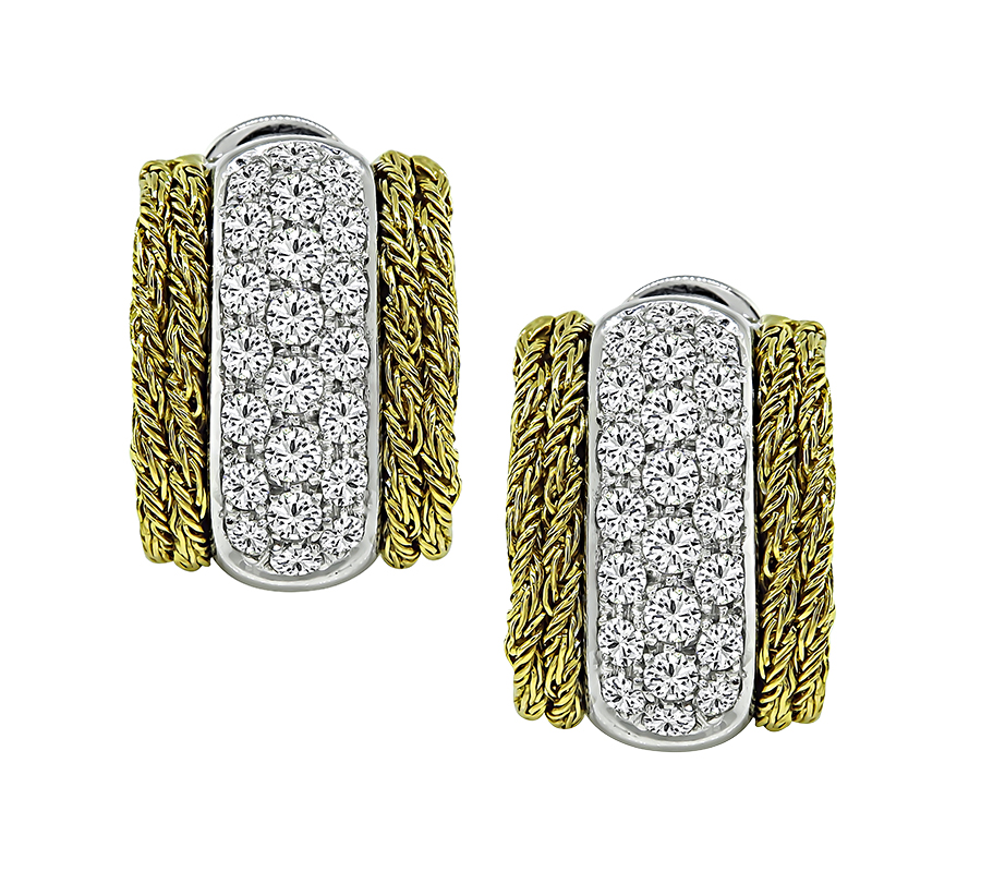 Vintage 3.70ct Diamond Two Tone Gold Earrings