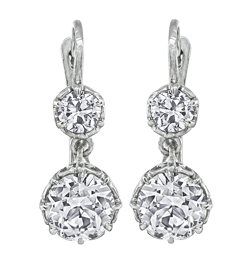 Estate GIA 4.18cttw Diamond Dangling Earrings