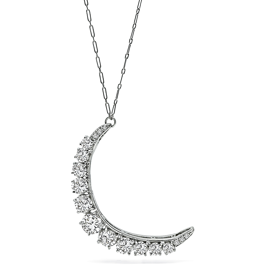 Vintage 5.00ct Diamond Crescent Pendant Necklace