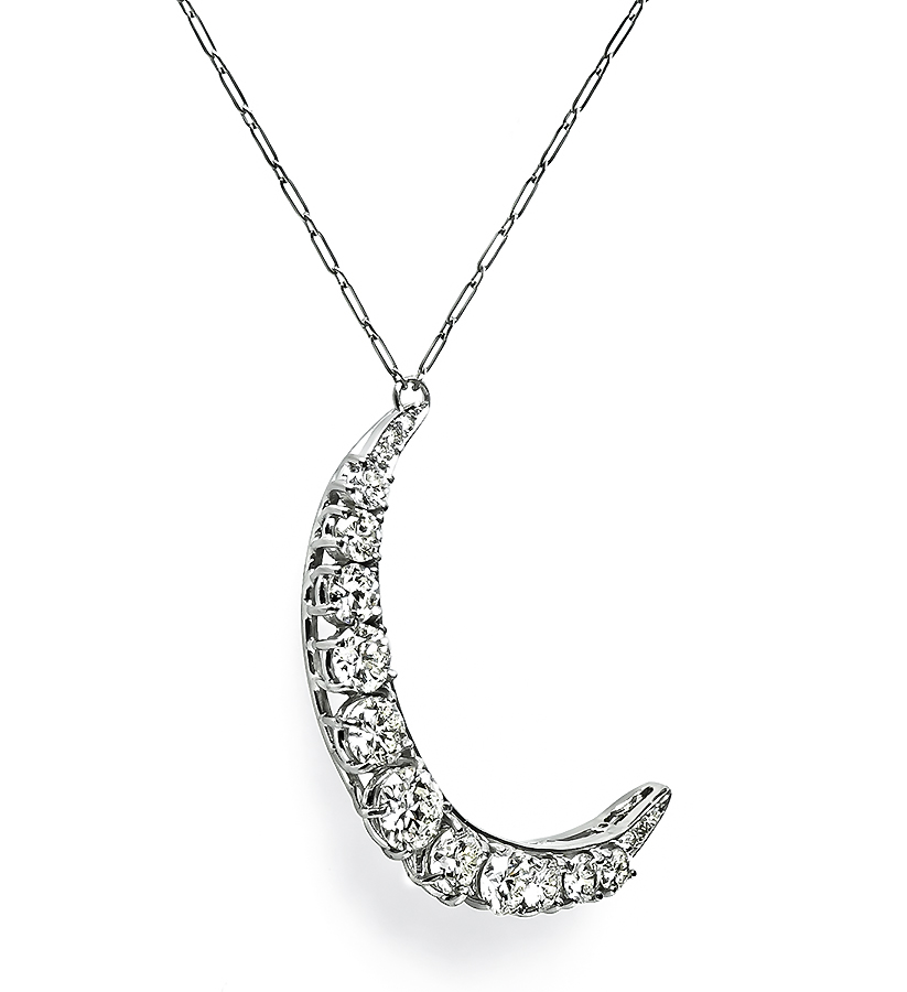 Vintage 5.00ct Diamond Crescent Pendant Necklace