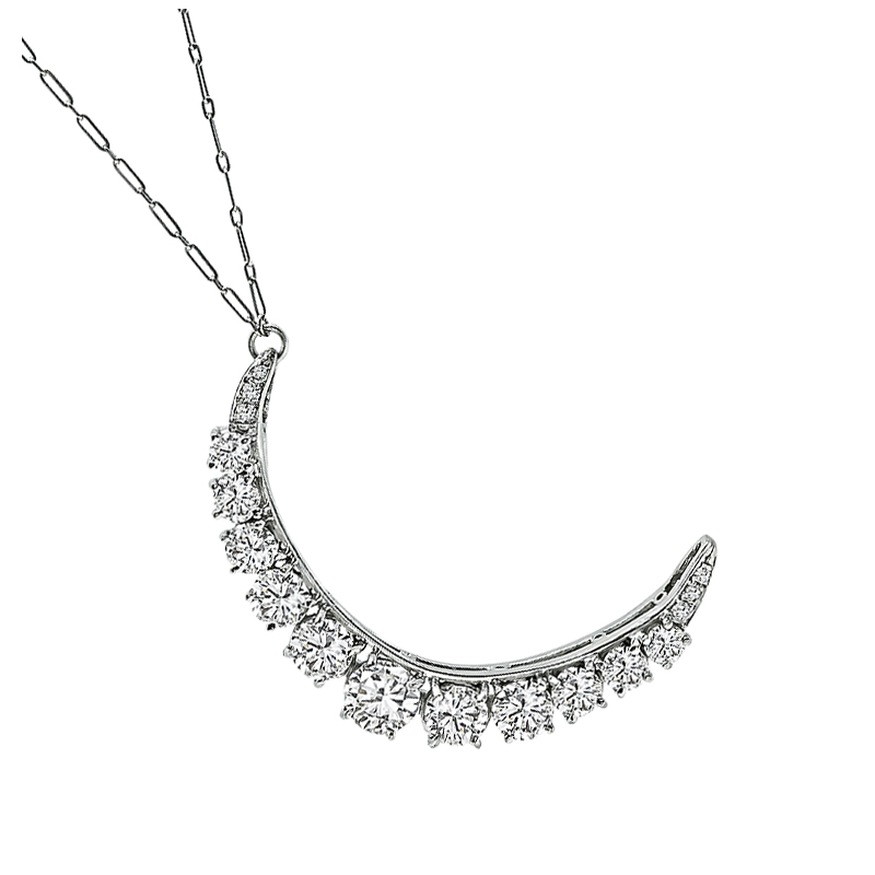Vintage 5.00ct Diamond Crescent Pendant Necklace