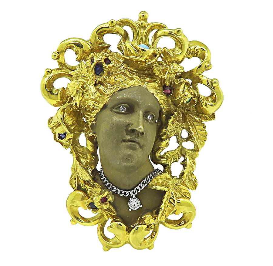 Vintage 14k Yellow Gold Baroque Style Pin/Pendant