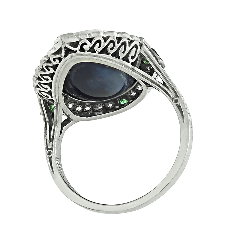Vintage Black Opal Diamond Emerald Ring