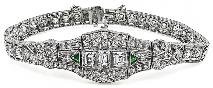 Vintage 5.70ct Diamond Emerald Bracelet