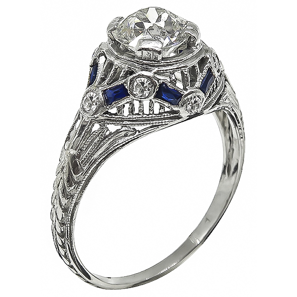 Vintage 0.85ct Diamond Sapphire Engagement Ring