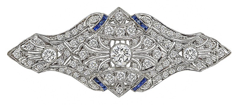 Art Deco 3.00ct Diamond Sapphire Pin