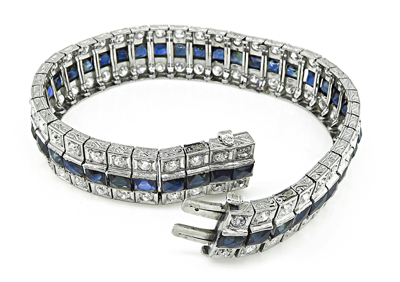 Art Deco 5.00ct Diamond 18.00ct Sapphire Bracelet