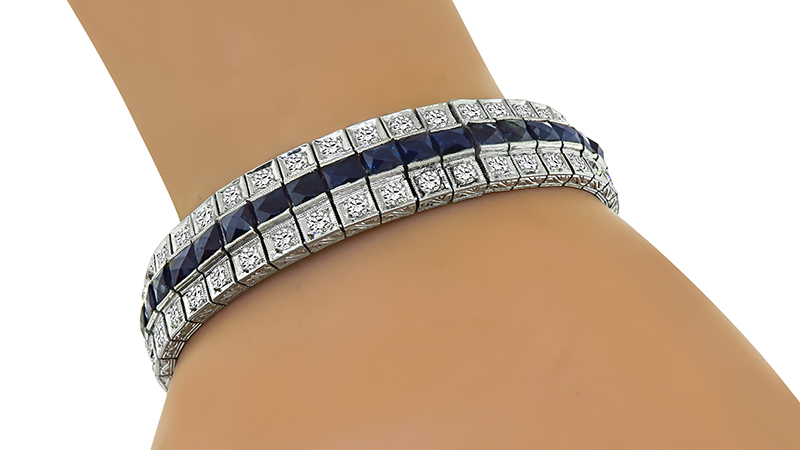 Art Deco 5.00ct Diamond 18.00ct Sapphire Bracelet