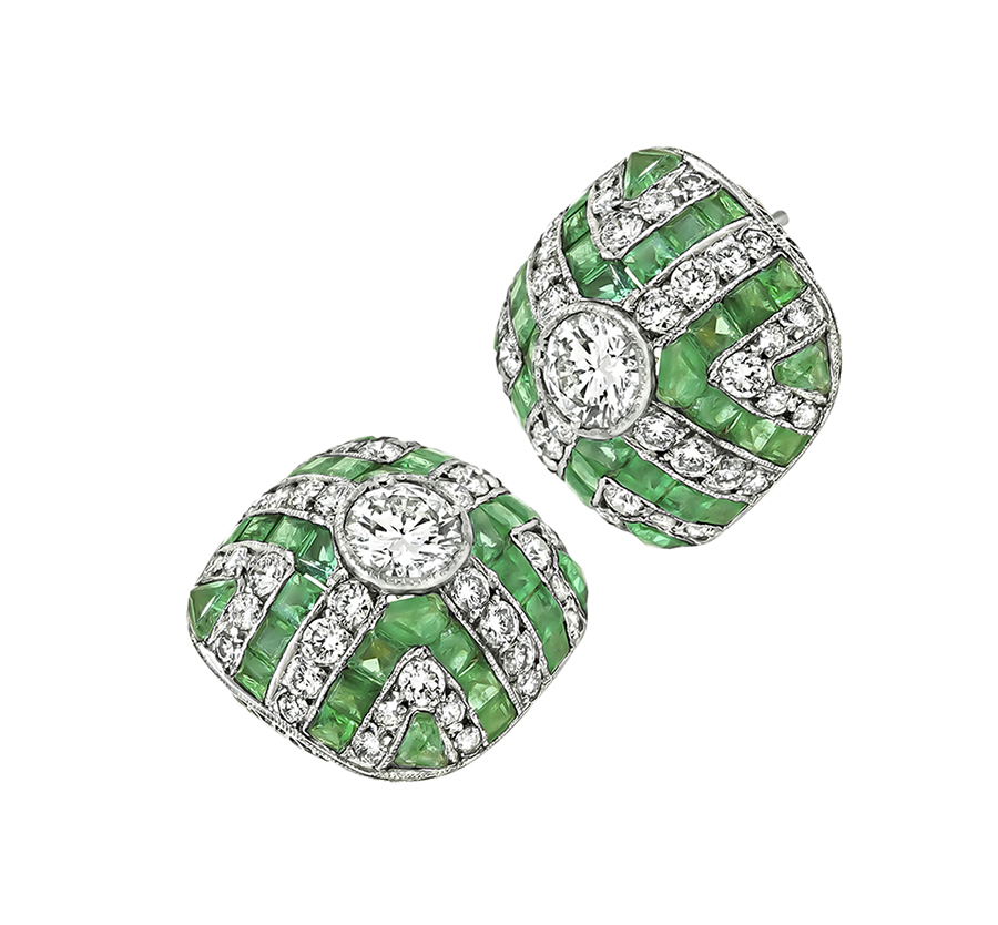 Art Deco 3.75ct Diamond 1.75ct Emerald Earrings