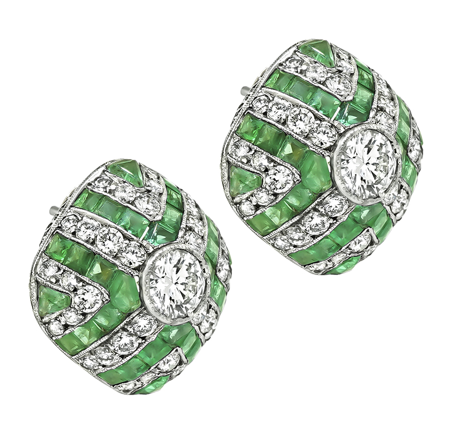 Art Deco 3.75ct Diamond 1.75ct Emerald Earrings