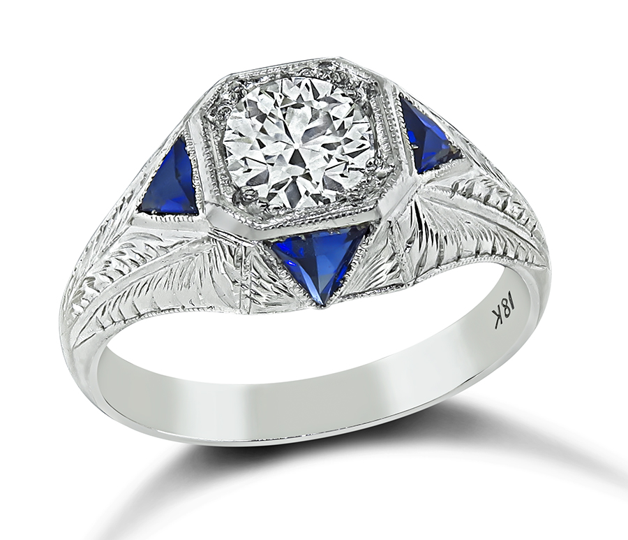 Art Deco GIA Certified 0.97ct Diamond Engagement Ring