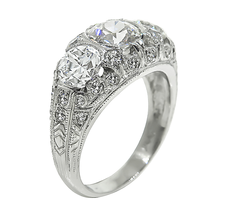 Vintage GIA Certified 1.05ct Center Diamond 1.15ct Diamond Anniversary Ring