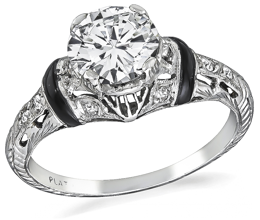 GIA Certified 1.10ct Diamond Onyx Art Deco Engagement Ring