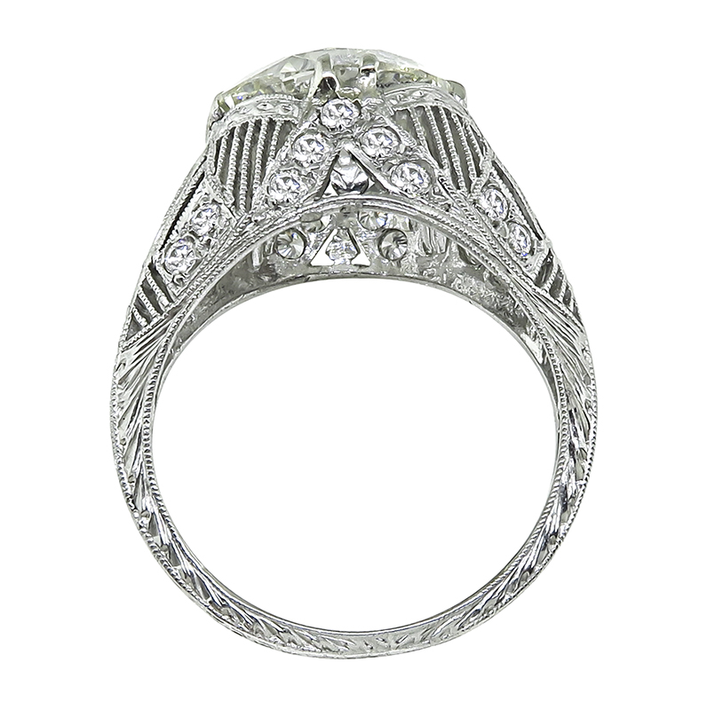 Platinum 4.02ct Diamond Art Deco Engagement Ring