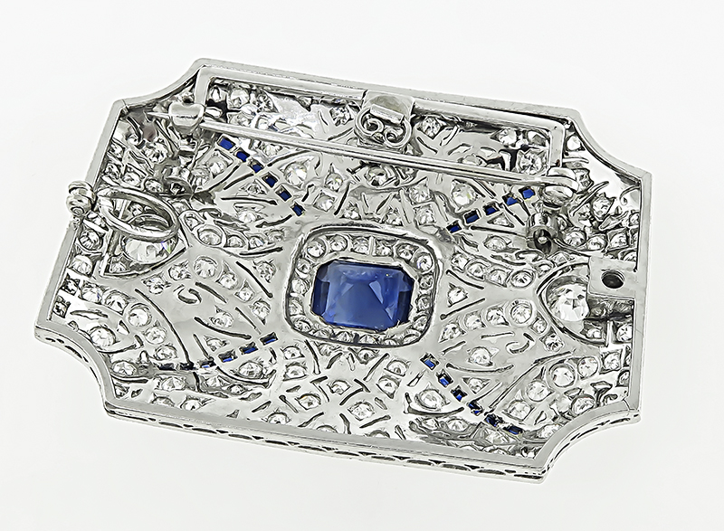 Art Deco 2.90ct Sapphire 4.00ct Diamond Pin / Pendant