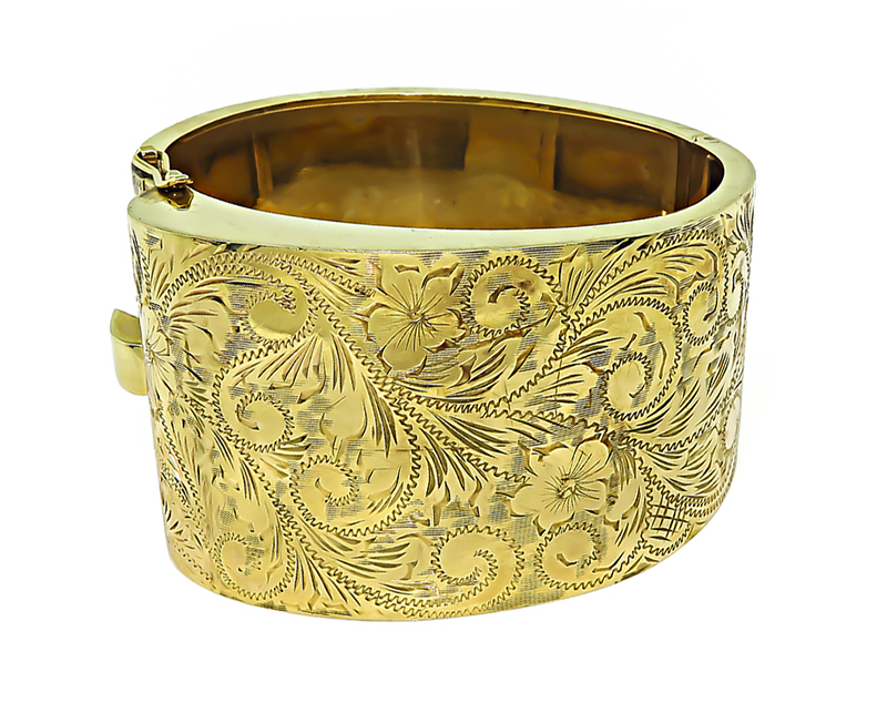 Vintage Hand Carved Gold Cuff Bangle