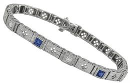 0.30ct diamond sapphire white gold filigree bracelet front view photo