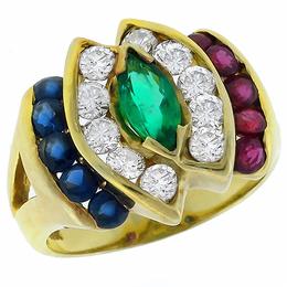 18k yellow gold diamond, sapphire, ruby and emerald ring 1