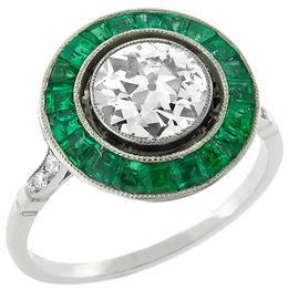 diamond emerald platinum engagement ring 1