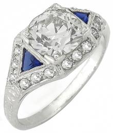 1.62ct diamond sapphire platinum engagement ring 3/4 view photo