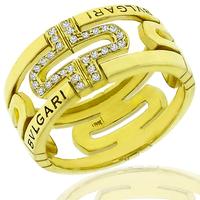 Estate Bulgari 0.65ct Round Cut Diamond 18k Yellow Gold Open Ring