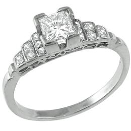 1920s 0.35ct Princess Cut Diamond Platinum Engagement Ring 