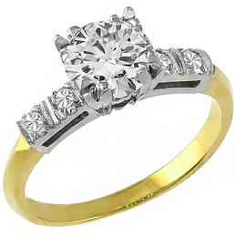 1920s 0.60ct Old Mine Cut Diamond 14k Yellow & White Gold Engagement Ring 