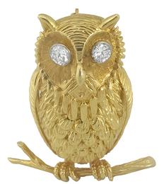 diamond 14k yellow owl  pin 1