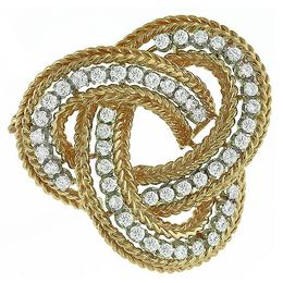 1960s triqueta infinity knot 14k yellow and white gold diamond pin 1