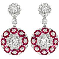 2.55 Diamond 2.30ct Ruby Gold Drop Earrings 