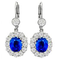 4.04ct Sapphire 2.19ct Diamond Gold Dangling Earrings