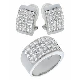 diamond 18k white  gold ring and earrings set 1