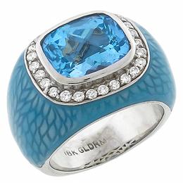 18k white gold blue topaz diamond enamel ring 1