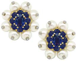 8.00ct Sapphire 0.50ct Diamond Pearl Earrings