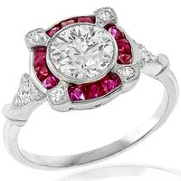 GIA 1.06ct Diamond Ruby Gold Engagement Ring 