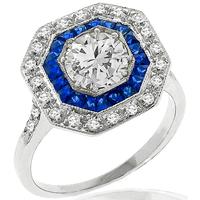 GIA 0.96ct Diamond Sapphire Gold Engagement Ring 