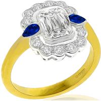 GIA 1.19ct Diamond Sapphire 2 Tone Gold Engagement Ring