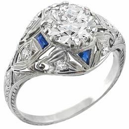 diamond sapphire platinum engagement ring 1