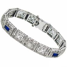 14k white gold Edwardian diamond and sapphire bracelet 1