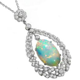 18k white gold opal and diamond pendant 1