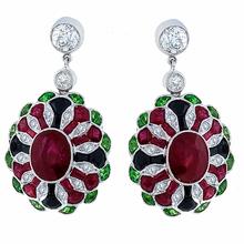 sapphire diamond tsavorite and onyx 18k white gold earrings  1