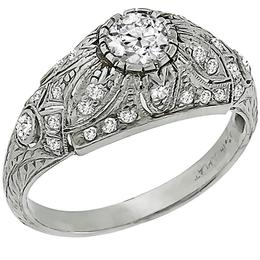 Art Deco 0.50ct Old Mine Cut Diamond Platinum Engagement Ring