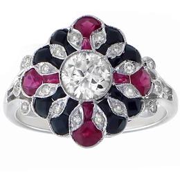 diamond ruby onyx  18k white gold ring 1