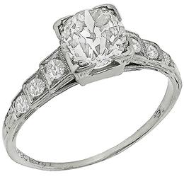 Art Deco 0.83ct Old Mine Cut Diamond Platinum Engagement Ring