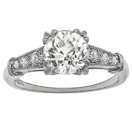 Art Deco 1.07ct Old Mine Cut Diamond Platinum Engagement Ring