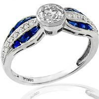 Art Deco Inspired GIA 0.62ct Diamond Sapphire Engagement Ring