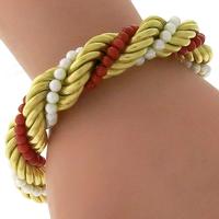 Pearl And Coral Bead Gold Bracelet