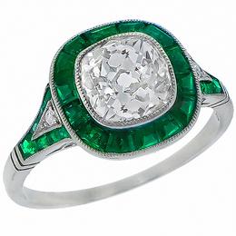 diamond emerald  platinum engagement ring 1