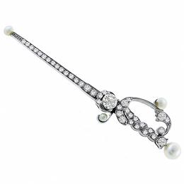  diamond pearl 18k white gold  sword pin 1